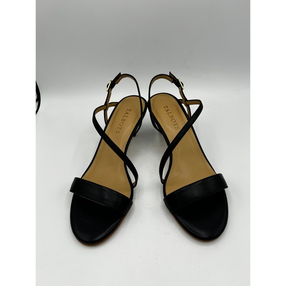 NEW Talbots Kitten‎ Heel Sandals Black Leather Strappy Dress Shoes Size 7M BOX - Picture 1 of 10